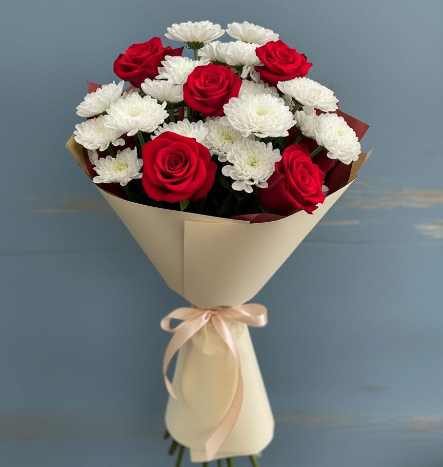 Букет цветов из: Розы и Хризантемы в Теплой Горе