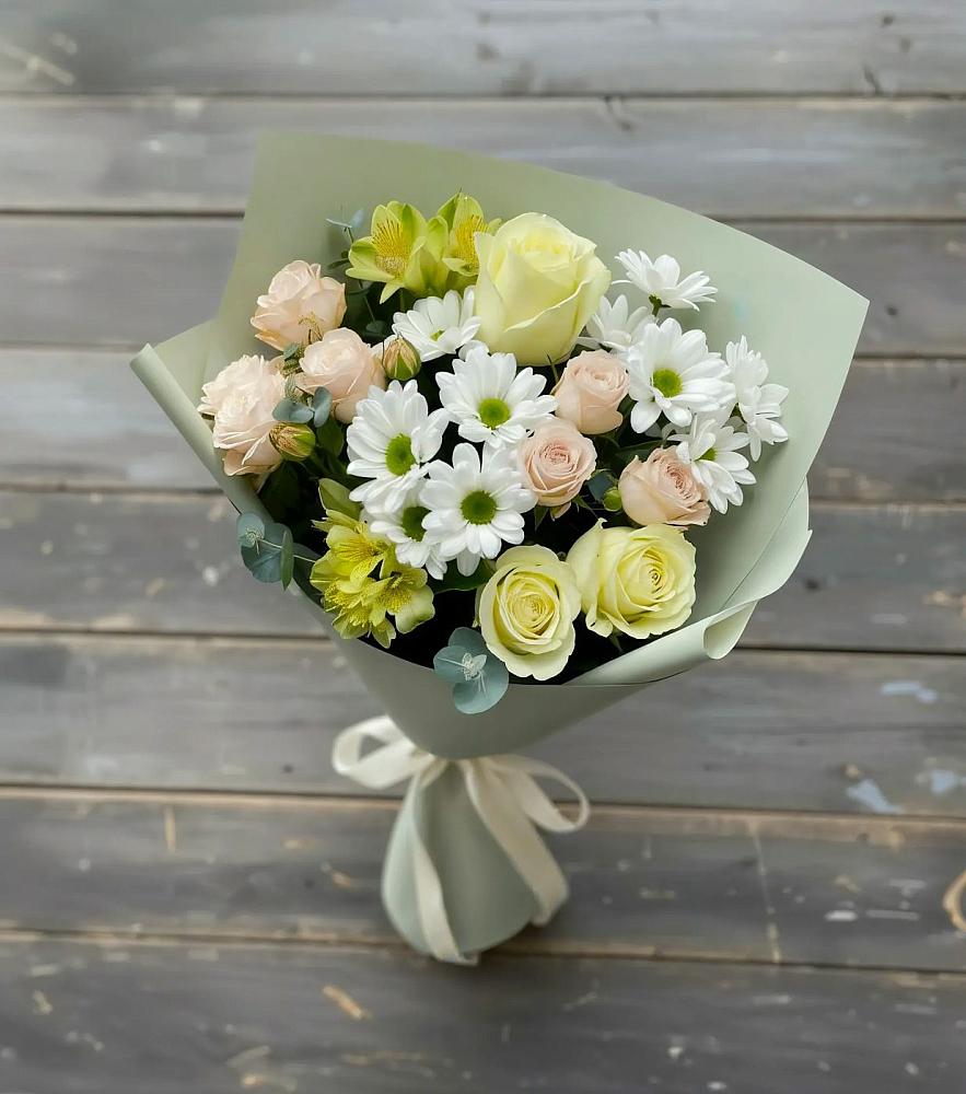 Букет цветов из: Альстромерии, Розы и Хризантемы в Теплой Горе