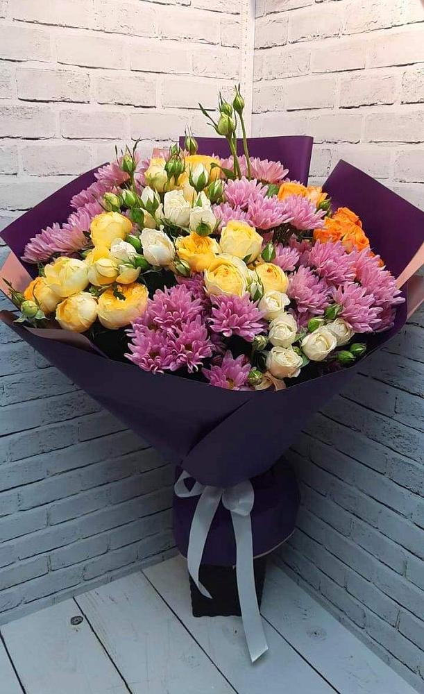 Букет цветов из: Хризантемы и Розы в Теплой Горе