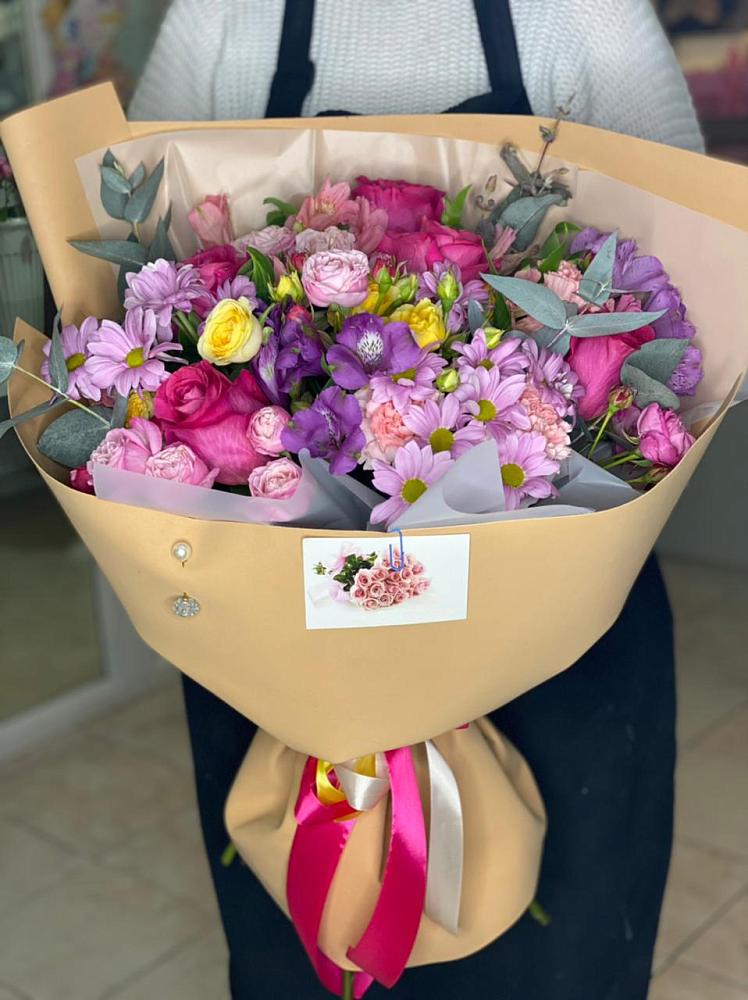 Букет цветов из: Хризантемы, Гвоздики и Альстромерии в Теплой Горе