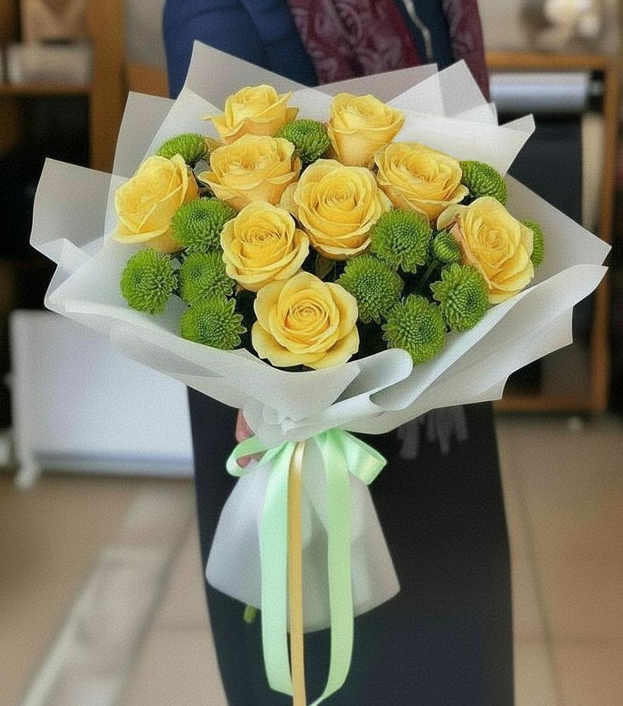 Букет цветов из: Хризантемы и Розы в Теплой Горе