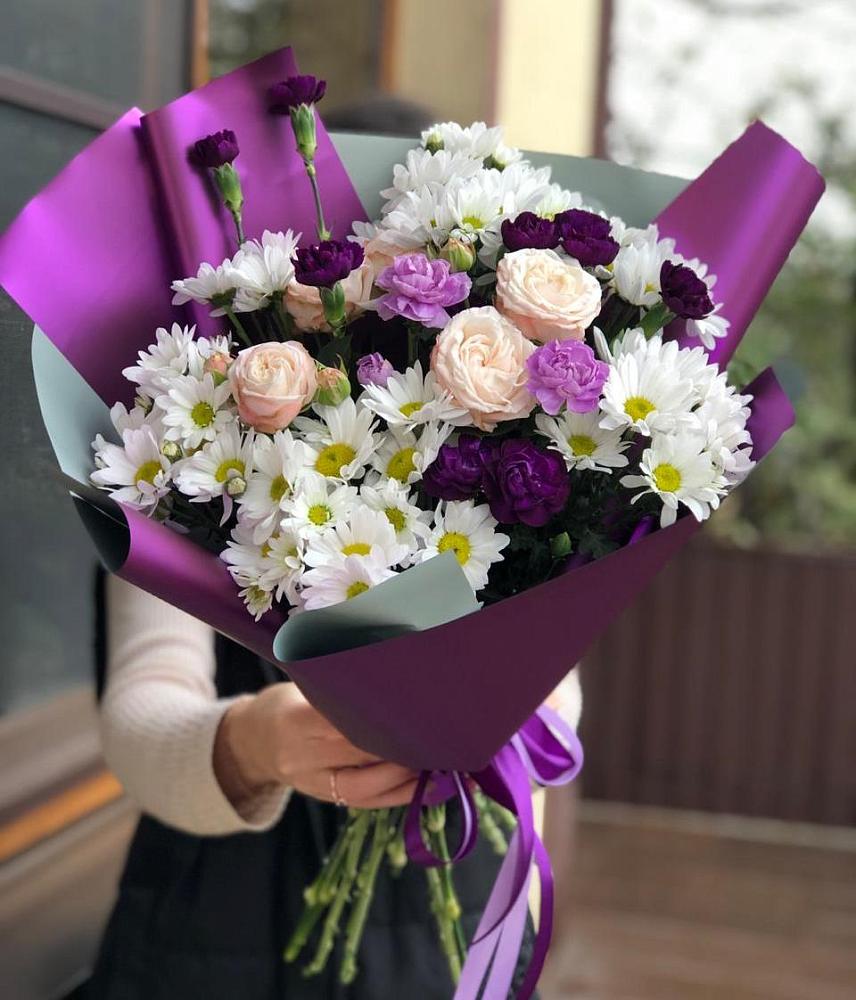 Букет цветов из: Хризантемы, Гвоздики и Розы в Теплой Горе