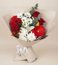 Букет цветов из:  Розы, Хризантемы, Герберы и Лилии в Теплой Горе