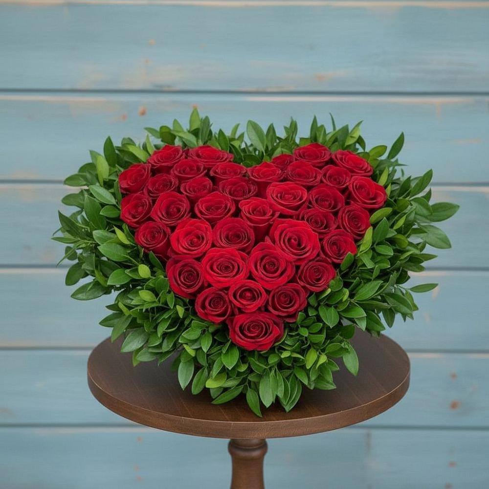 Цветочная композиция из Розы в виде сердца в Теплой Горе