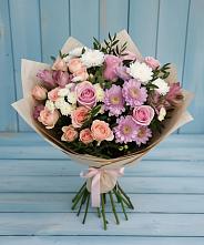 Букет цветов из:  Хризантемы, Розы и Альстромерии в Теплой Горе